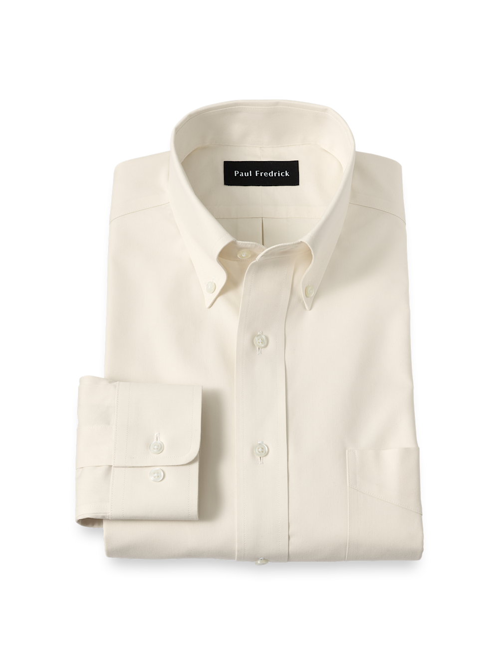 Product Image of Non-iron Cotton Pinpoint Solid Button Down Collar Dress Shirt-Ecru