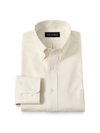 Non-Iron Cotton Pinpoint Solid Button Down Collar Dress Shirt - Ecru