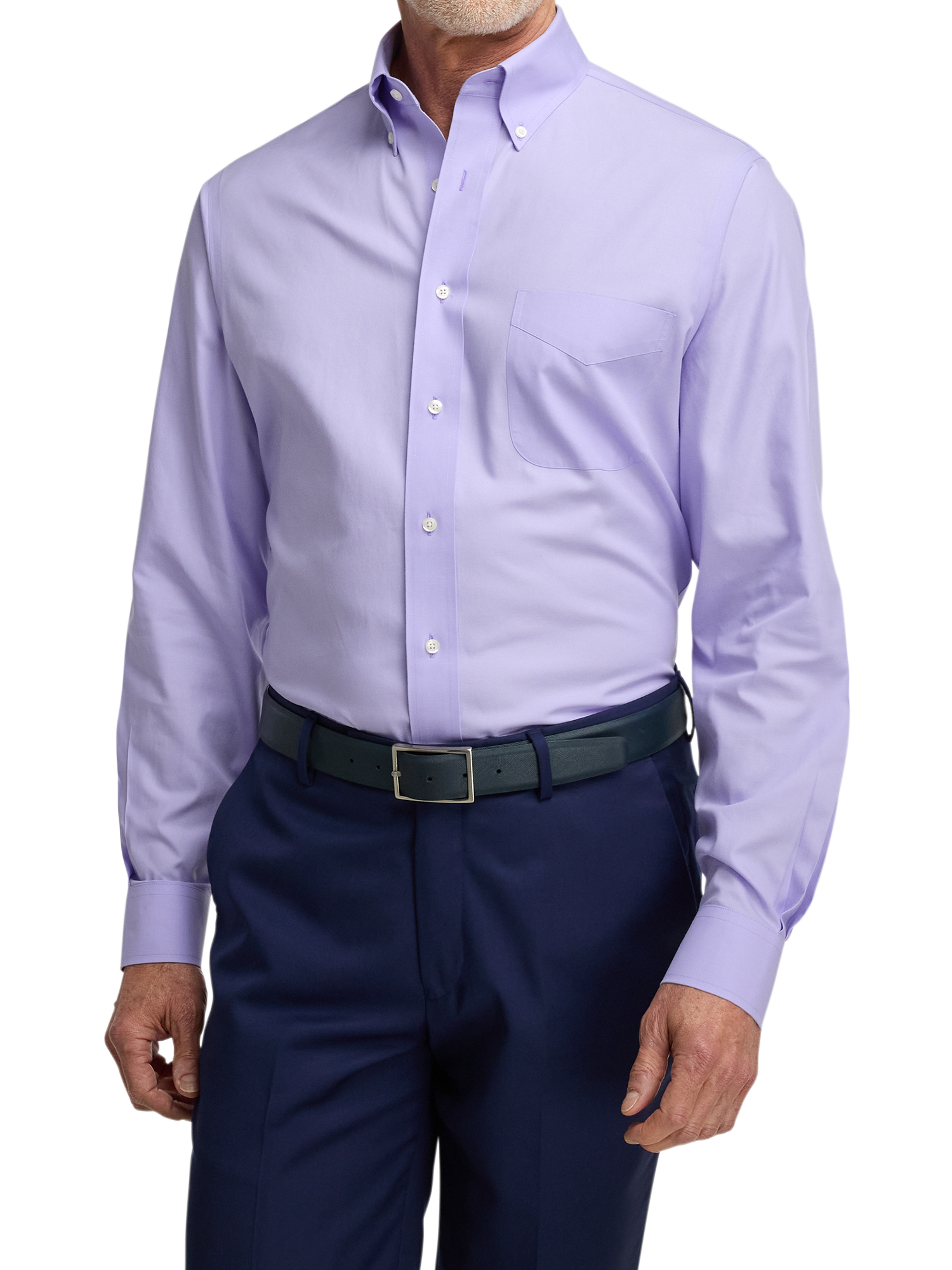 Non-Iron Cotton Pinpoint Solid Button Down Collar Dress Shirt - Lavender