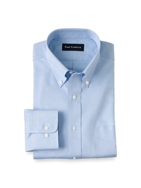 Non-Iron Cotton Pinpoint Solid Button Down Collar Dress Shirt - Blue