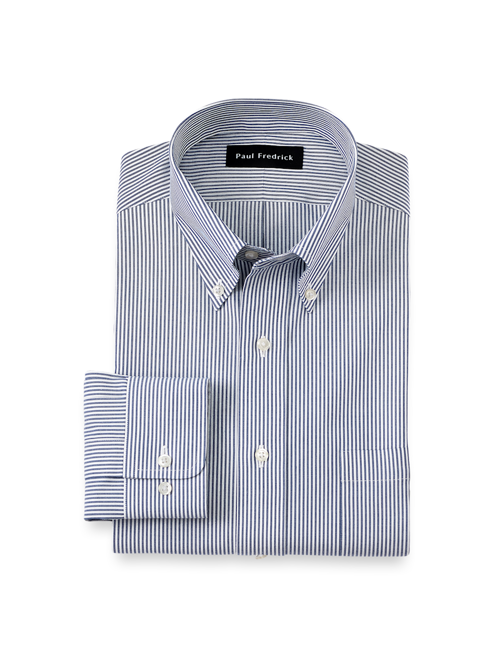 Product Image of Non-iron Cotton Pinpoint Solid Button Down Collar Dress Shirt-Blue Stripe