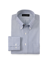 Non-Iron Cotton Pinpoint Solid Button Down Collar Dress Shirt - Blue Stripe