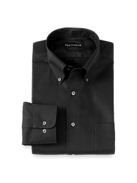Non-Iron Cotton Pinpoint Solid Button Down Collar Dress Shirt - Black