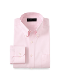 Non-Iron Cotton Pinpoint Solid Button Down Collar Dress Shirt - Pink