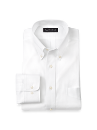 Non-Iron Cotton Pinpoint Solid Button Down Collar Dress Shirt - White
