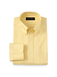 Non-Iron Cotton Pinpoint Solid Button Down Collar Dress Shirt - Yellow
