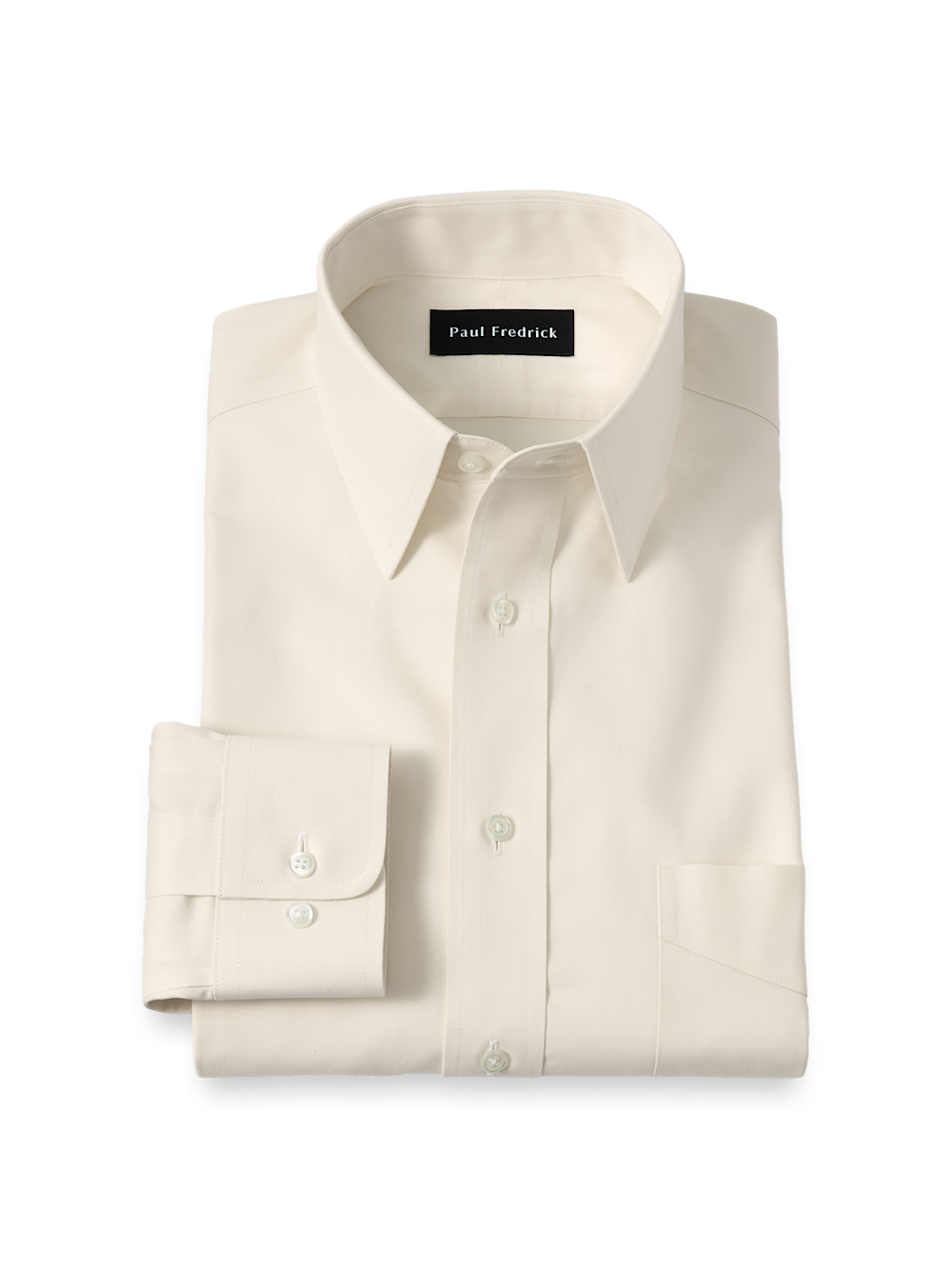 Product Image of Non-iron Cotton Pinpoint Solid Point Collar Dress Shirt-Ecru