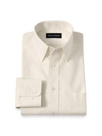 Non-Iron Cotton Pinpoint Solid Point Collar Dress Shirt - Ecru
