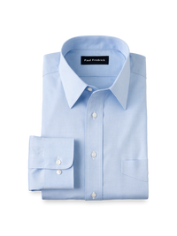 Non-Iron Cotton Pinpoint Solid Point Collar Dress Shirt - Blue