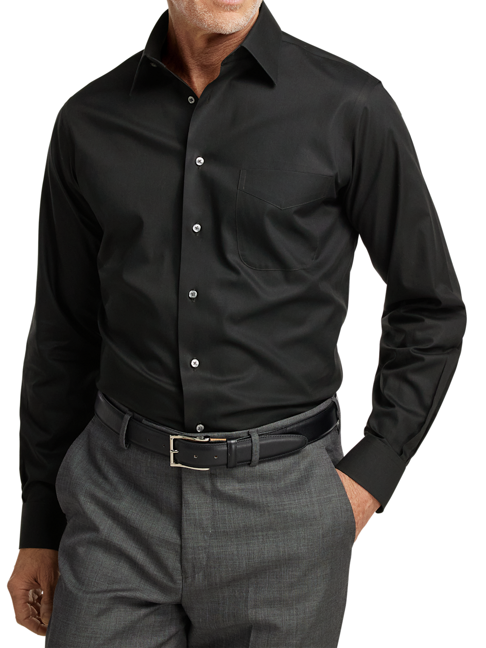 Alternate Image of Non-iron Cotton Pinpoint Solid Point Collar Dress Shirt-1