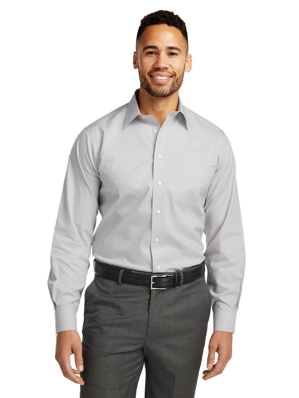 Alternate Image of Non-iron Cotton Pinpoint Solid Point Collar Dress Shirt-1