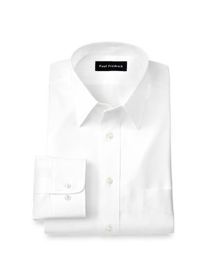 Non-Iron Cotton Pinpoint Solid Point Collar Dress Shirt - White