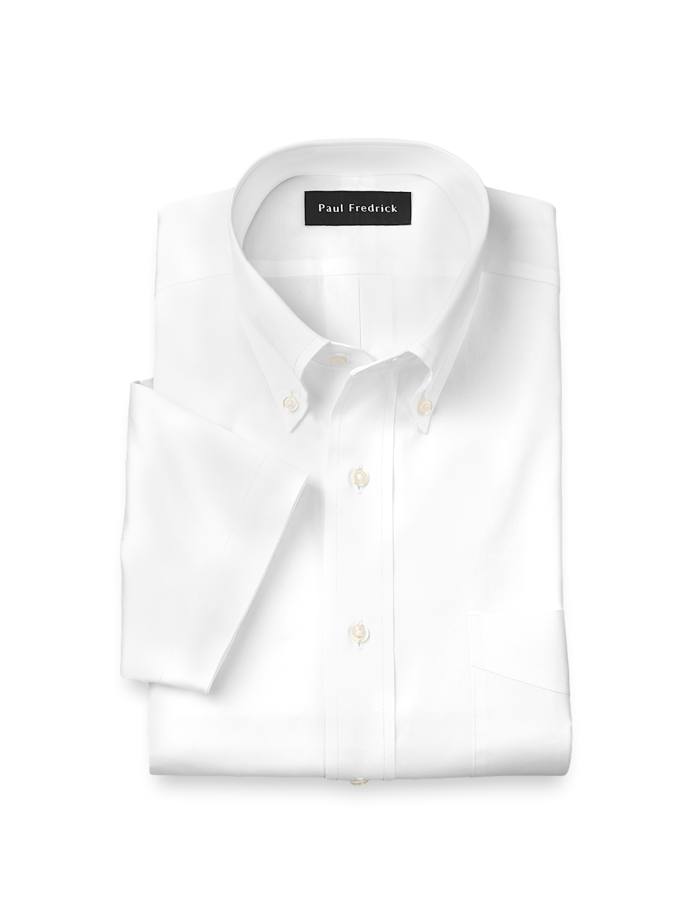 Product Image of Non-iron Cotton Pinpoint Solid Button Down Collar Short Sleeve Dress Shirt-White