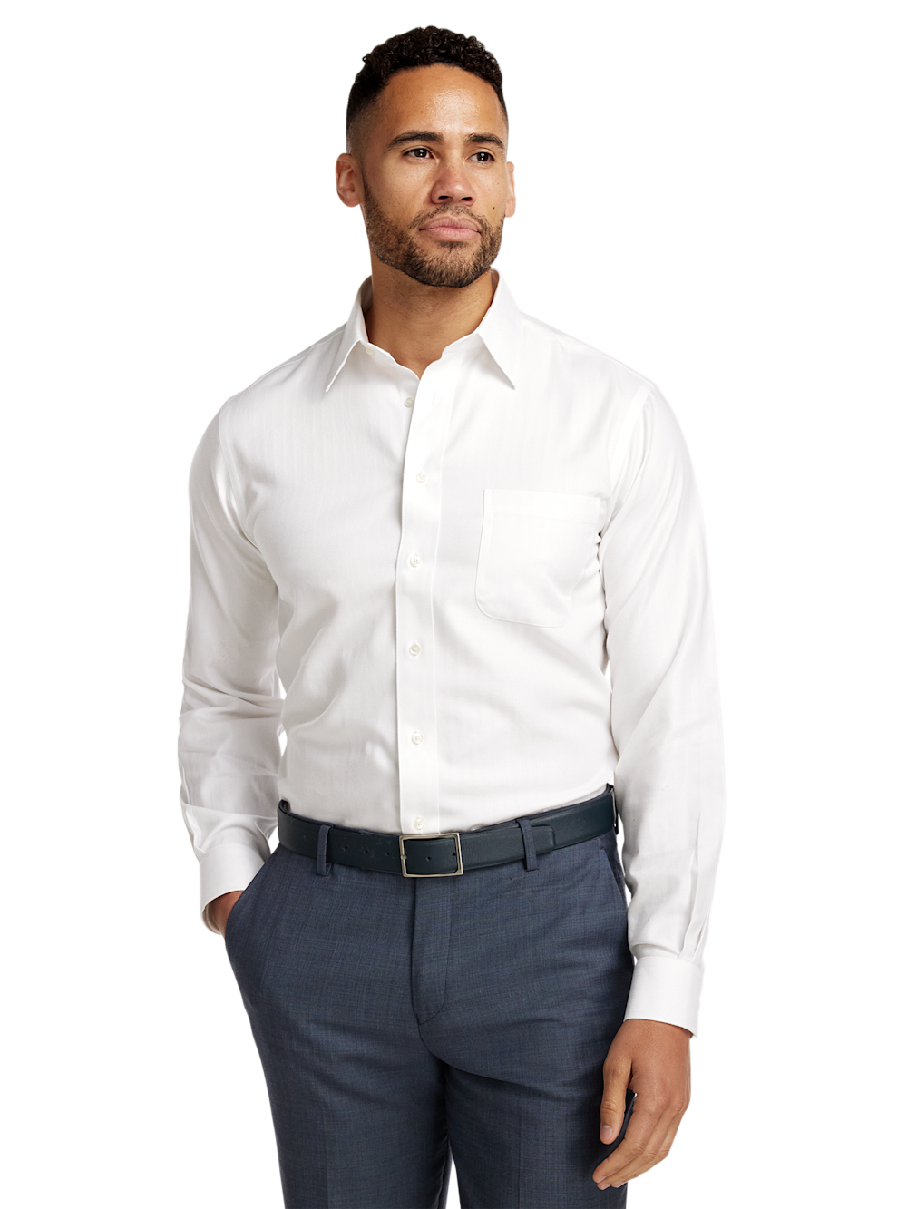 Alternate Image of Non-iron Cotton Herringbone Point Collar Dress Shirt-1
