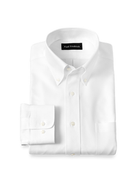 Non-Iron Cotton Twill Button Down Collar Dress Shirt - White