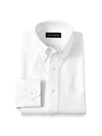 Non-Iron Cotton Herringbone Button Down Collar Dress Shirt - White