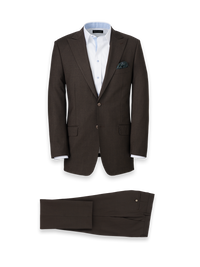 Wool Stretch Bengaline Single Breasted Peak Lapel Suit - Dark Brown
