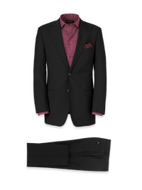 Wool Stretch Bengaline Single Breasted Peak Lapel Suit - Black