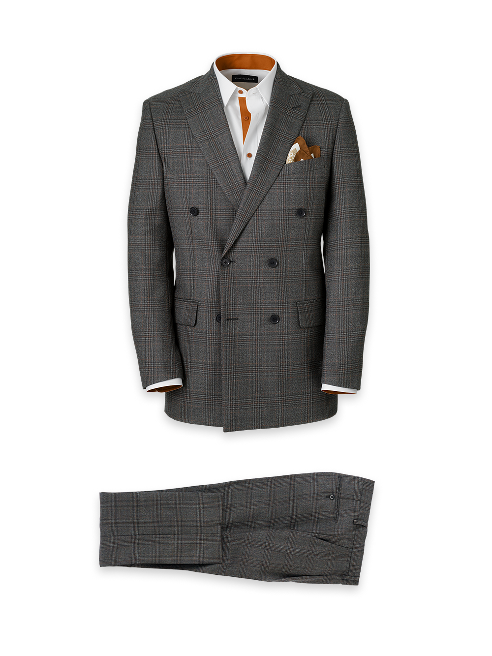 Product Image of Wool Plaid Double Breasted Peak Lapel Suit-0
