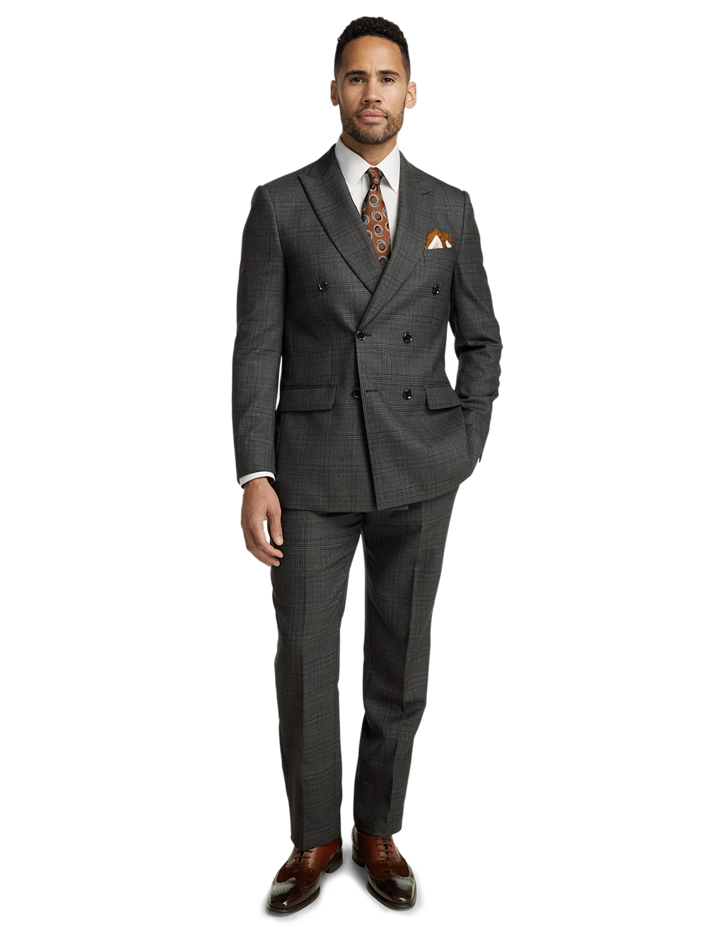 Alternate Image of Wool Plaid Double Breasted Peak Lapel Suit-1