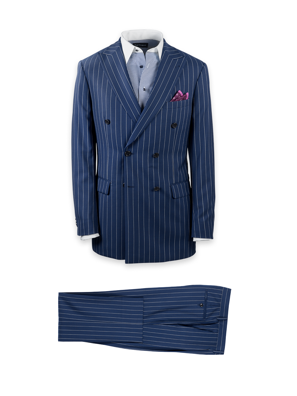 Product Image of Wool Stretch Stripe Double Breasted Peak Lapel Suit-0