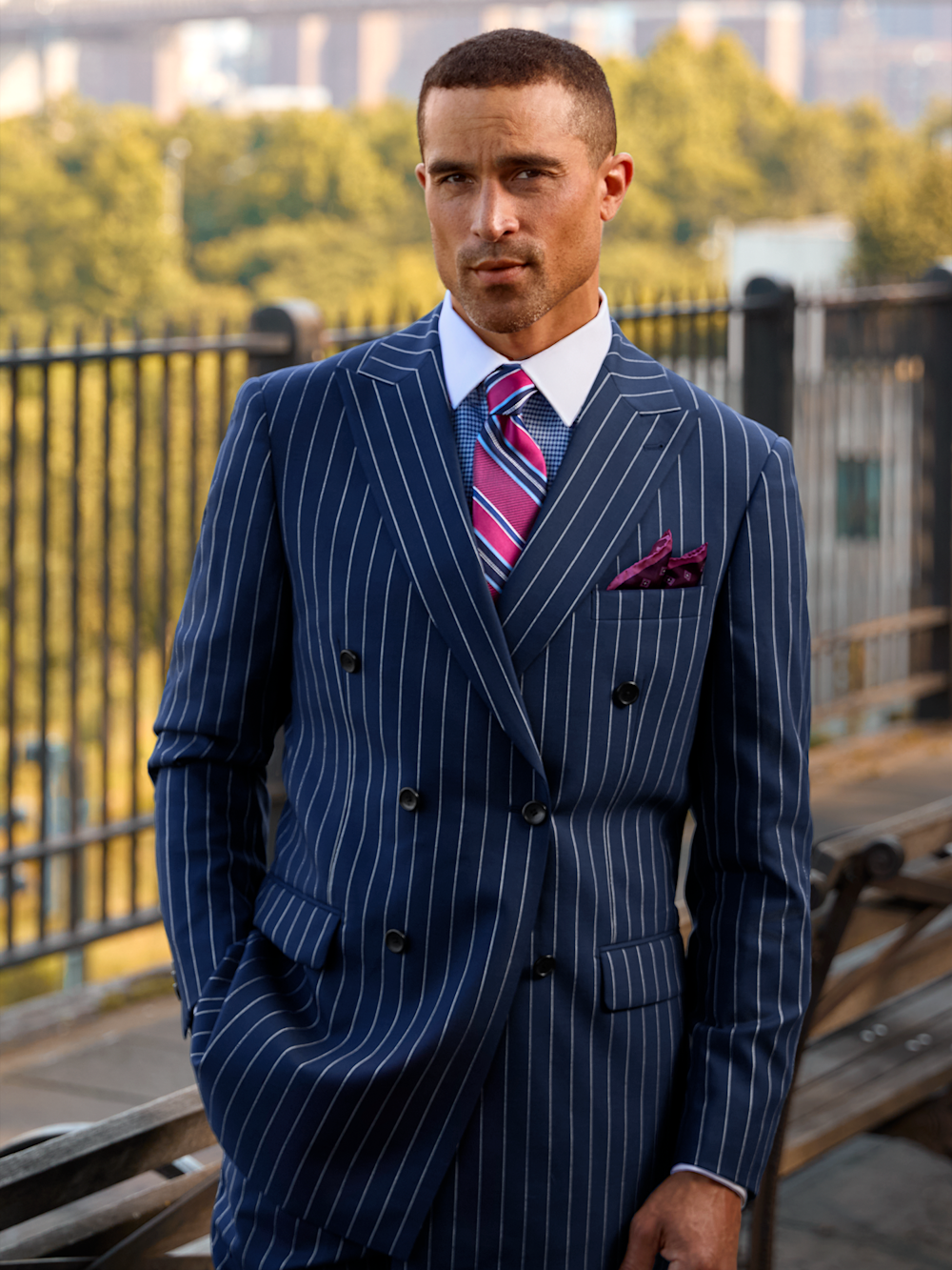 Alternate Image of Wool Stretch Stripe Double Breasted Peak Lapel Suit-9