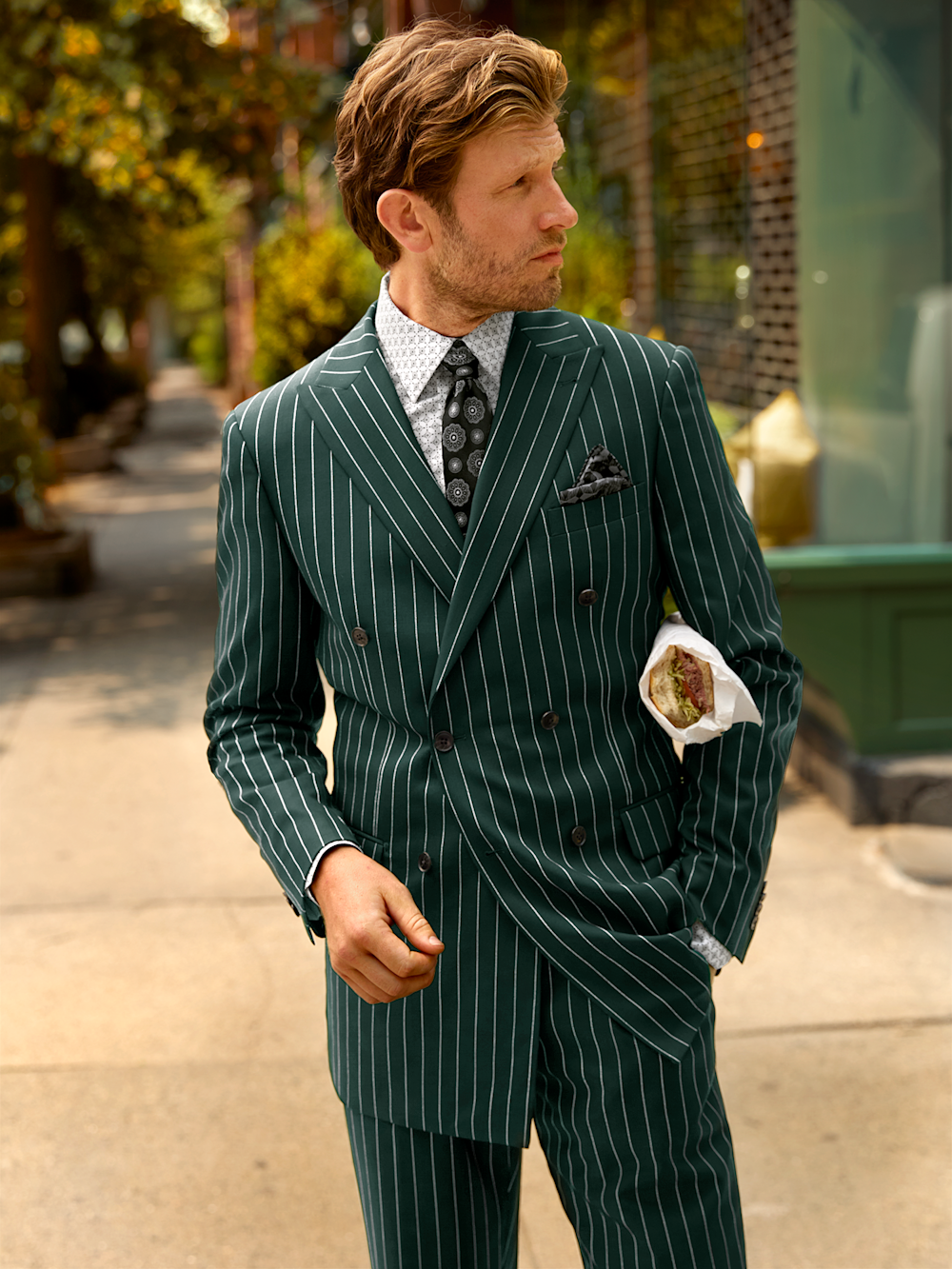 Alternate Image of Wool Stretch Stripe Double Breasted Peak Lapel Suit-9
