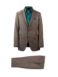 Wool Blend Plaid Single Breasted Notch Lapel Suit - Brown/blue
