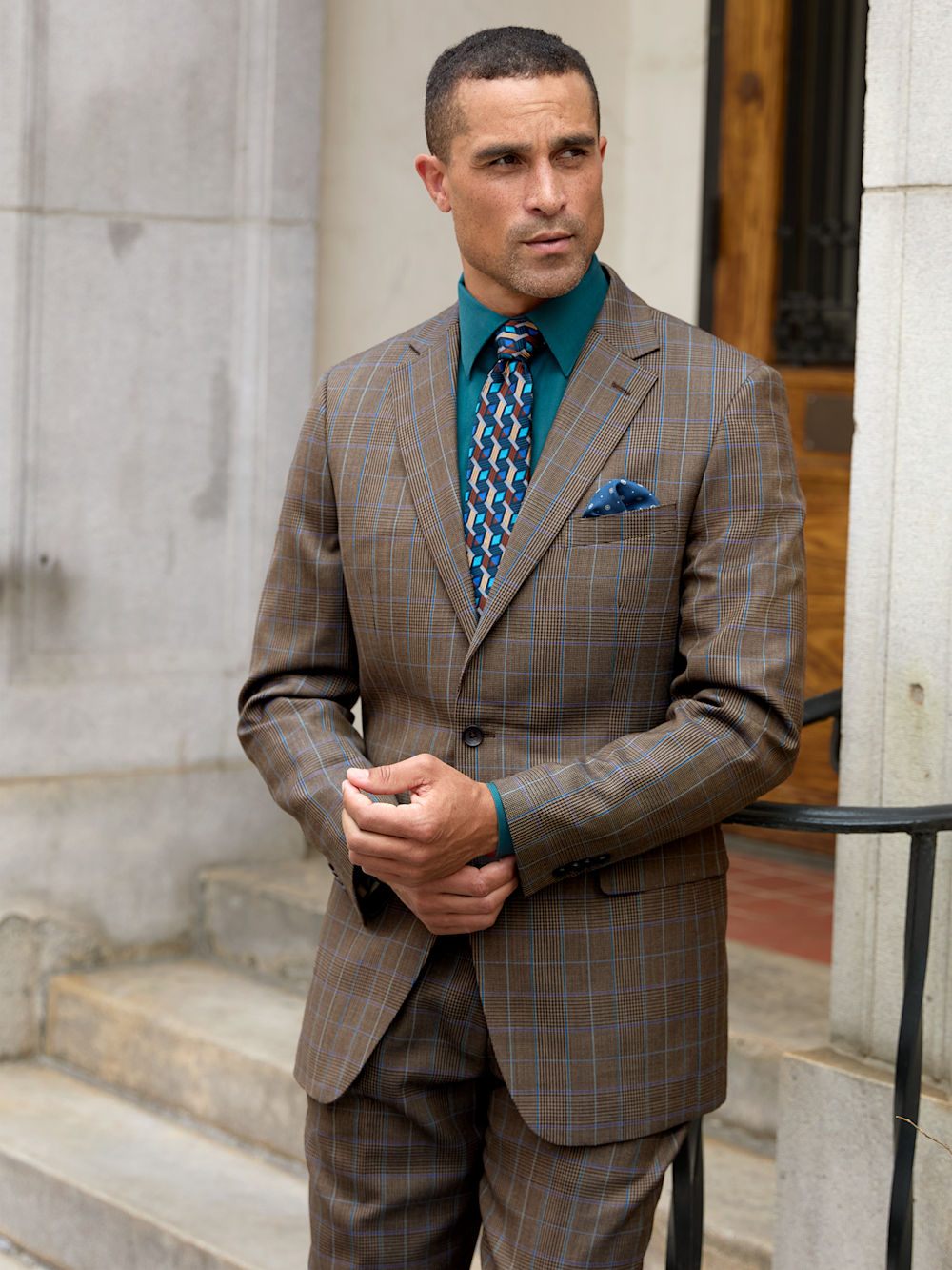 Alternate Image of Wool Blend Plaid Single Breasted Notch Lapel Suit-9