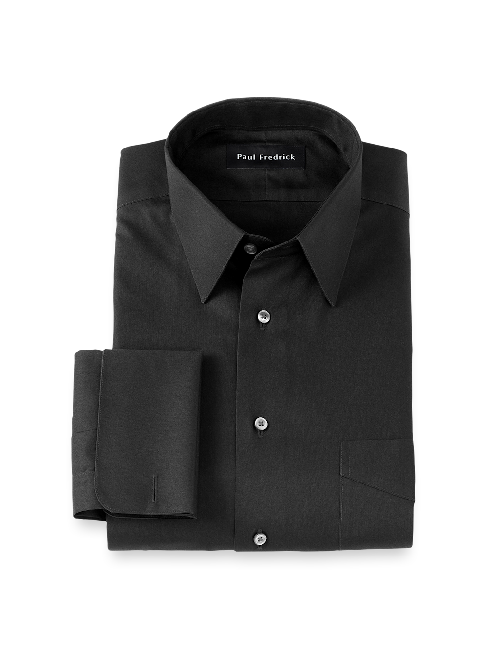 Product Image of Non-iron Cotton Pinpoint Solid Point Collar French Cuff Dress Shirt-Black