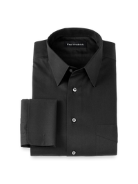 Non-Iron Cotton Pinpoint Solid Point Collar French Cuff Dress Shirt - Black