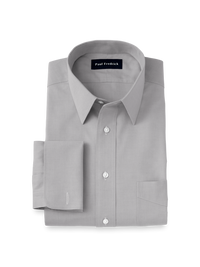 Non-Iron Cotton Pinpoint Solid Point Collar French Cuff Dress Shirt - Grey