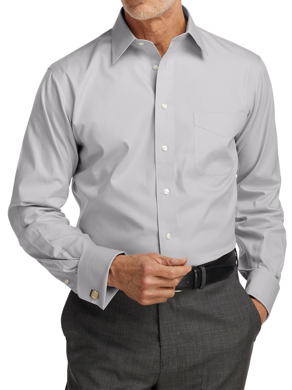 Alternate Image of Non-iron Cotton Pinpoint Solid Point Collar French Cuff Dress Shirt-1