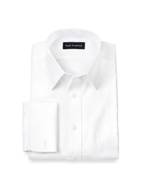 Non-Iron Cotton Pinpoint Solid Point Collar French Cuff Dress Shirt - White