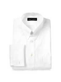 Non-Iron Cotton Pinpoint Solid Snap Tab Collar French Cuff Dress Shirt - White