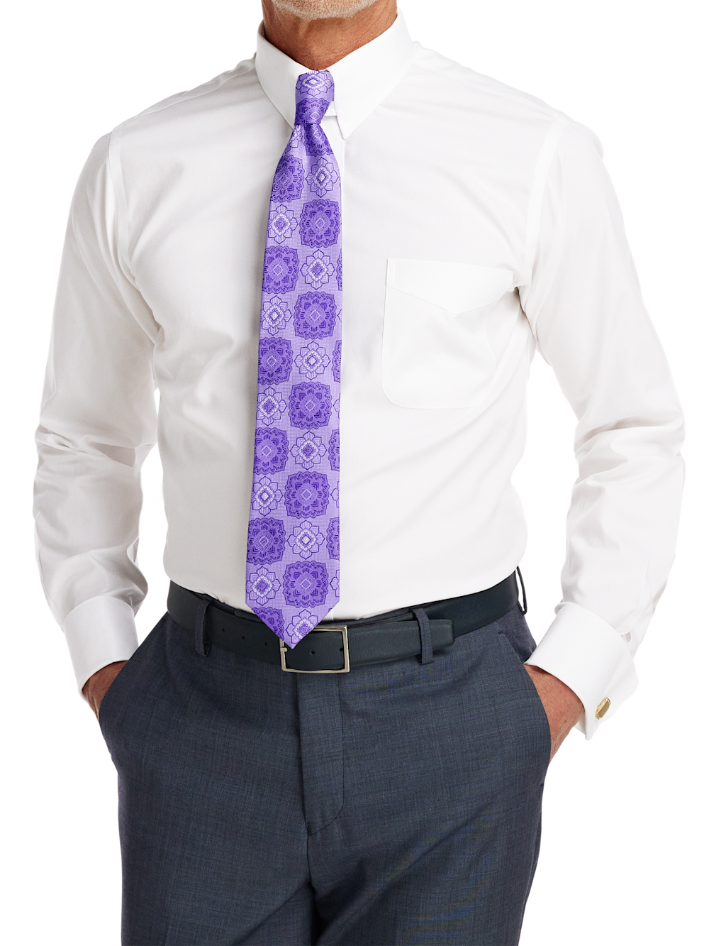 Alternate Image of Non-iron Cotton Pinpoint Solid Snap Tab Collar French Cuff Dress Shirt-1