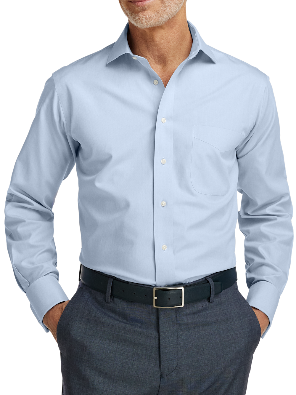 Alternate Image of Non-iron Cotton Pinpoint Solid Spread Collar French Cuff Dress Shirt-1