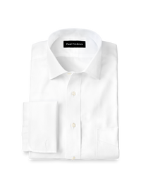 Non-Iron Cotton Pinpoint Solid Spread Collar French Cuff Dress Shirt - White