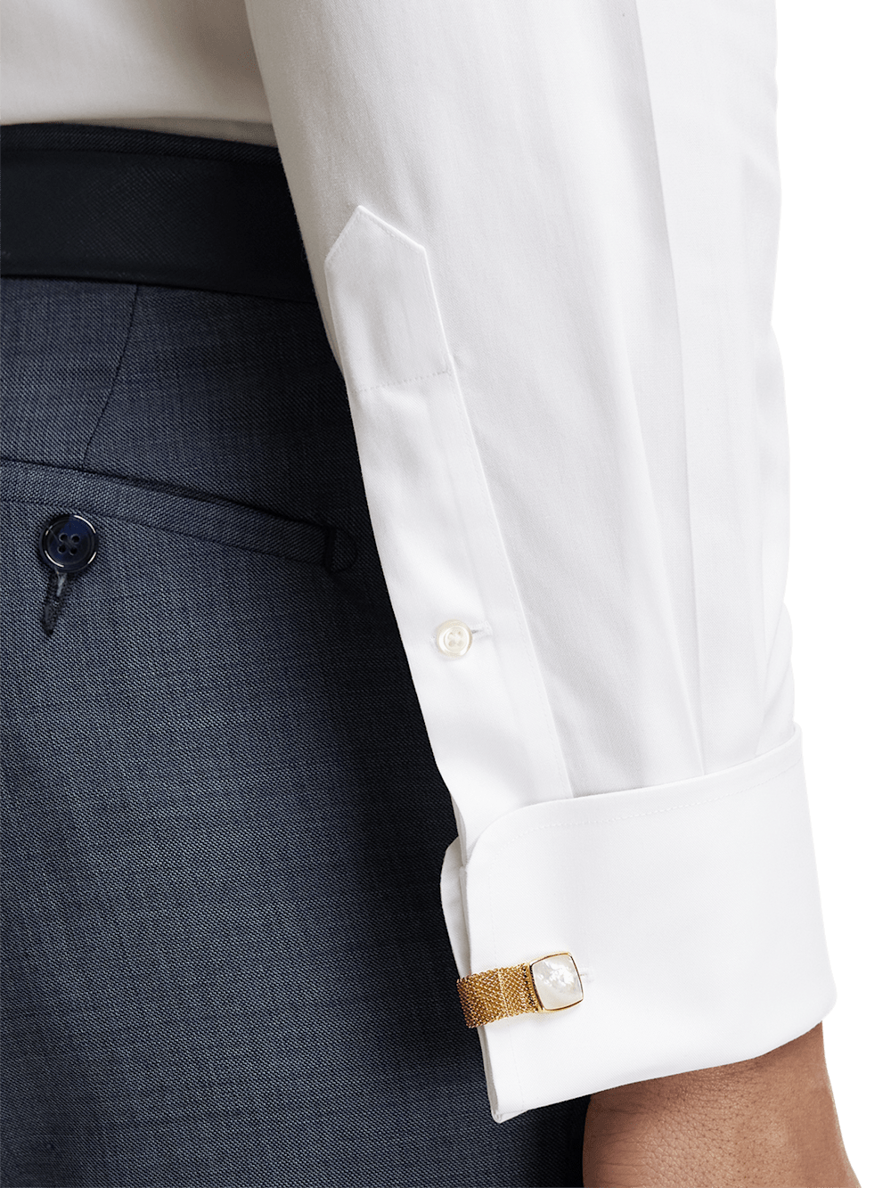 Alternate Image of Non-iron Cotton Pinpoint Solid Spread Collar French Cuff Dress Shirt-3