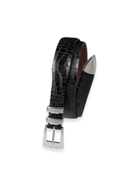 Crocodile Embossed with Metal Keeper & Tip Belt - Black