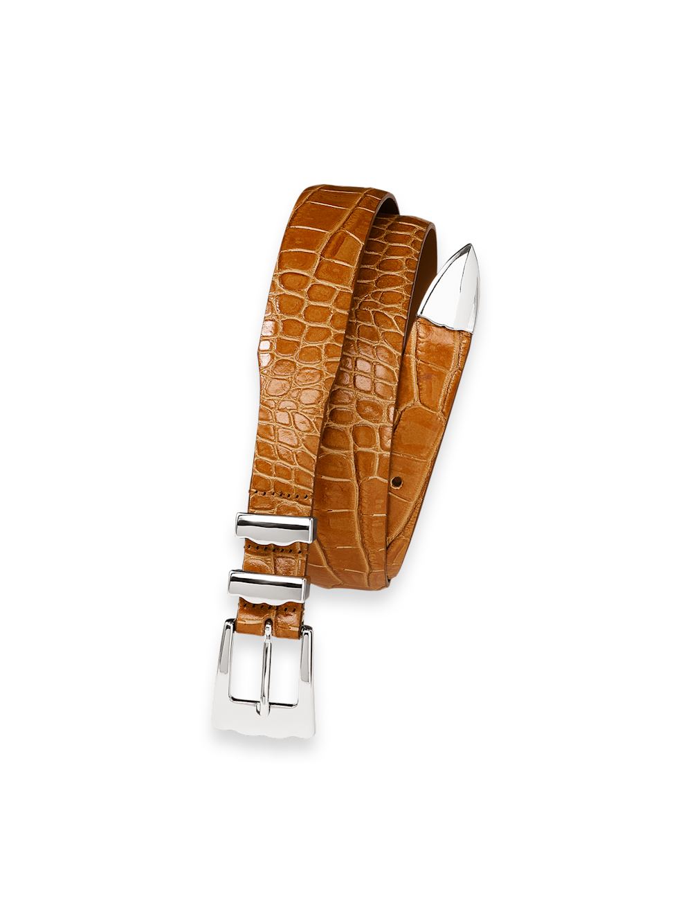 Product Image of Crocodile Embossed With Metal Keeper & Tip Belt-Brandy