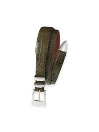 Crocodile Embossed with Metal Keeper & Tip Belt - Olive