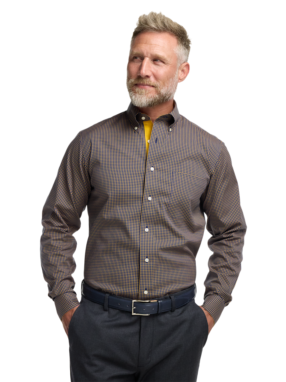 Alternate Image of Comfort Stretch Non-iron Check Dress Shirt With Contrast Trim-1