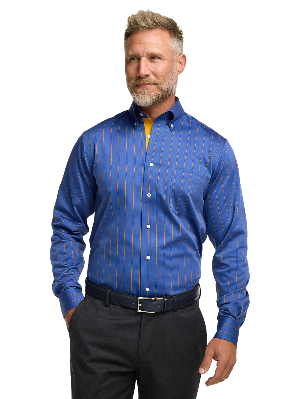 Alternate Image of Comfort Stretch Non-iron Stripe Dress Shirt With Contrast Trim-1