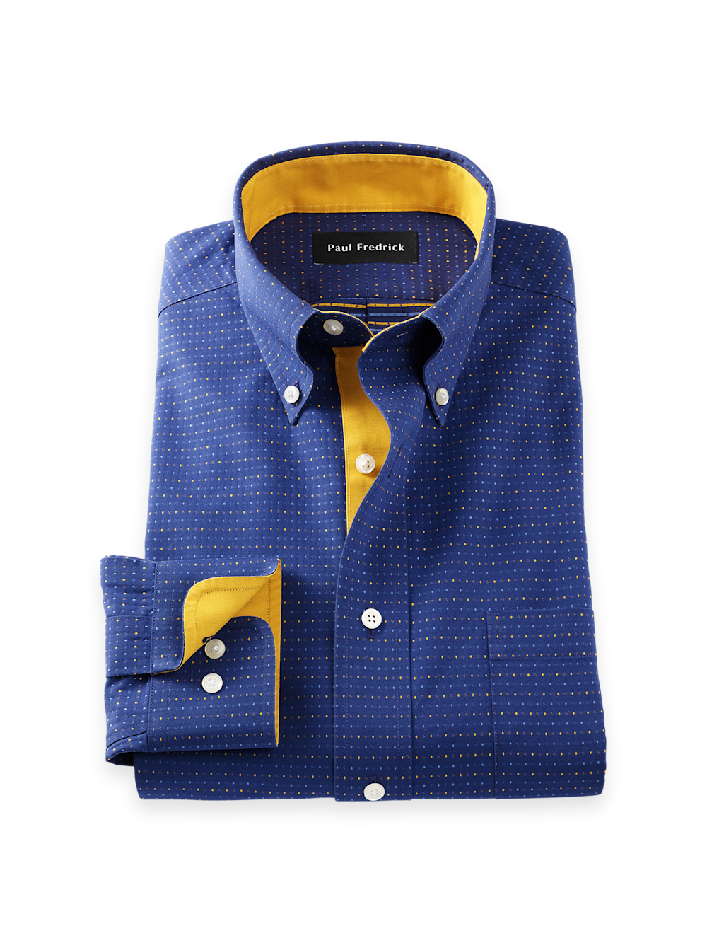 Product Image of Comfort Stretch Non-iron Dot Dress Shirt With Contrast Trim-Navy/Gold