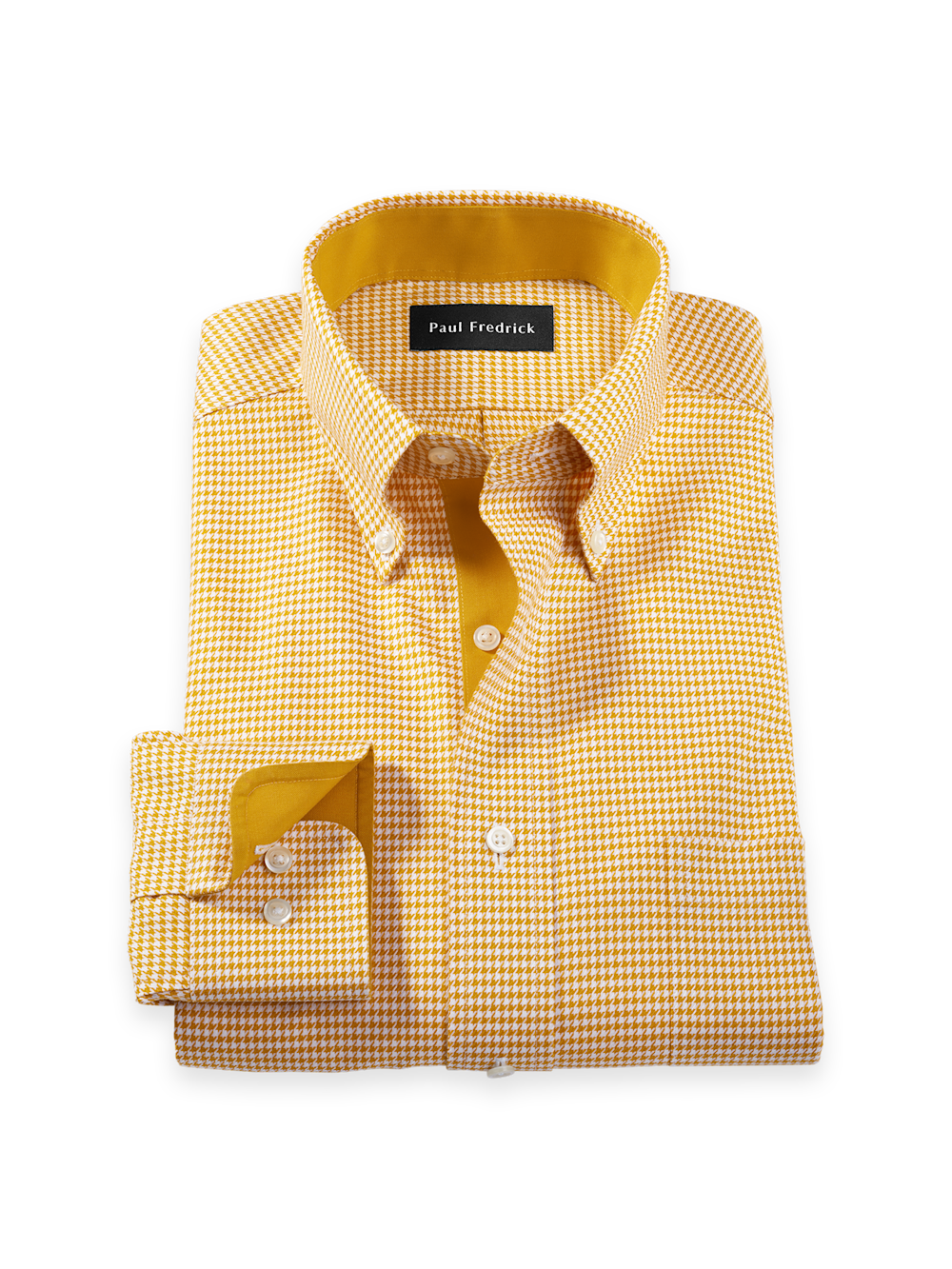 Product Image of Comfort Stretch Non-iron Houndstooth Dress Shirt With Contrast Trim-Gold