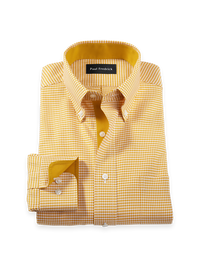Comfort Stretch Non-Iron Houndstooth Dress Shirt With Contrast Trim - Gold