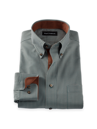Comfort Stretch Non-Iron Check Dress Shirt With Contrast Trim - Pine Green