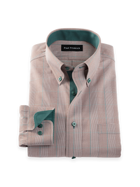 Comfort Stretch Non-Iron Plaid Dress Shirt With Contrast Trim - Brown