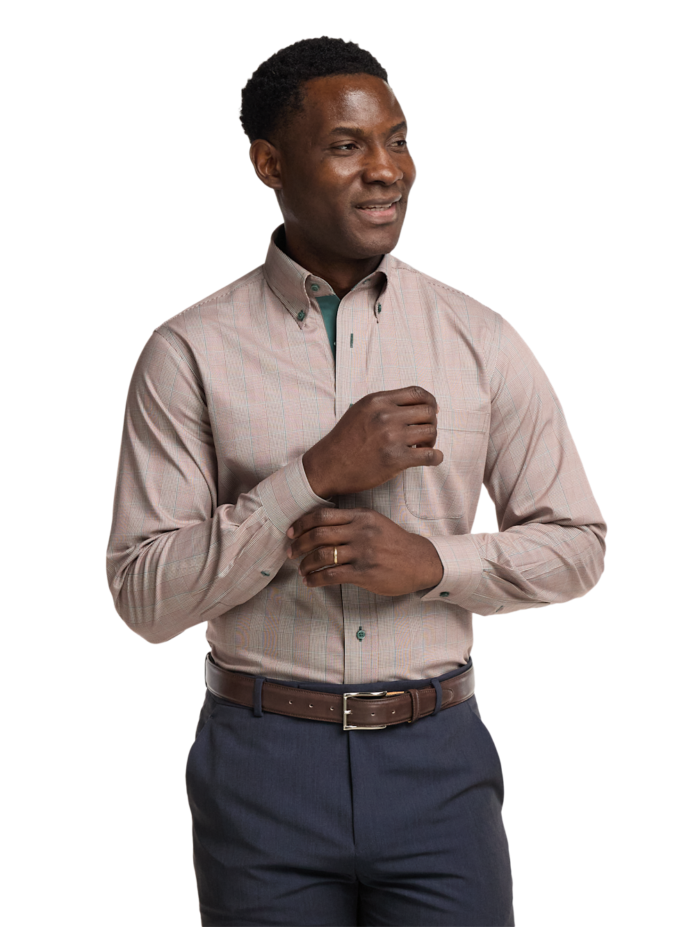 Alternate Image of Comfort Stretch Non-iron Plaid Dress Shirt With Contrast Trim-1